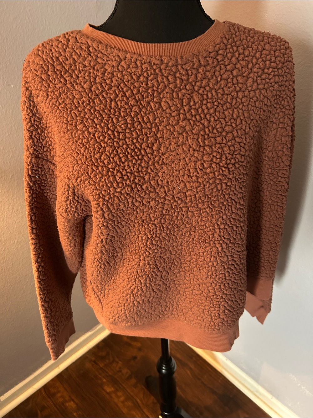 A New Day Women Sherpa Brown Popcorn Knit Pullover Sweater Size Extra Large